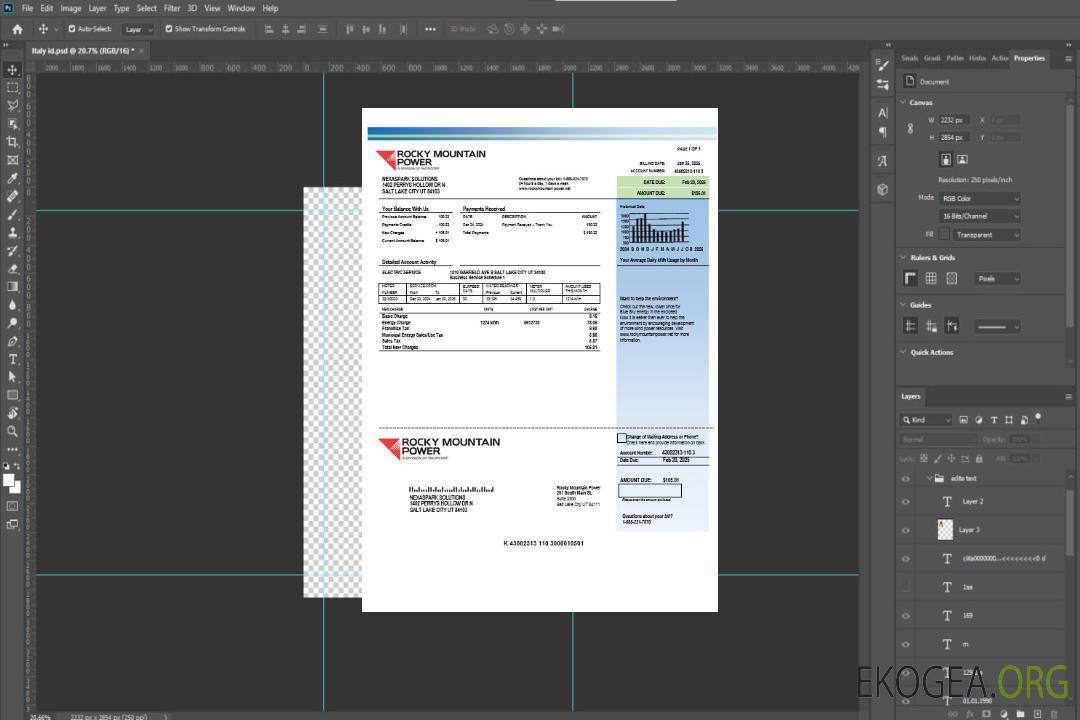 USA Utah Rocky Mountain Power modèle de facture de services publics d'électricité aux formats Word et PDF template USA Utah Rocky Mountain Power modèle de facture de services publics d'électricité aux formats Word et PDF template